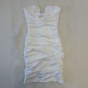 Princess Polly White Strapless Ruched Mini Dress with Front Ring